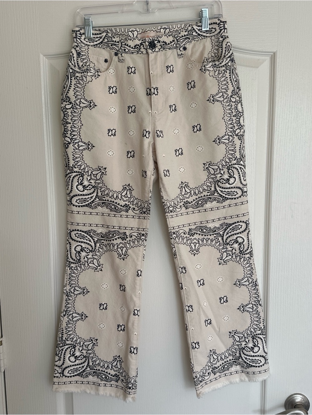 Tory Burch Beige and Black Paisley Print Jeans